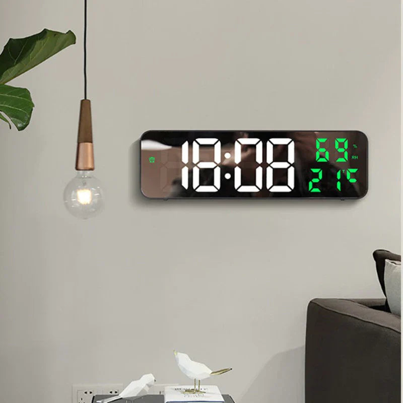 LED digitale wandklok met temperatuur en luchtvochtigheid | Moderne stille klok voor thuis of kantoor