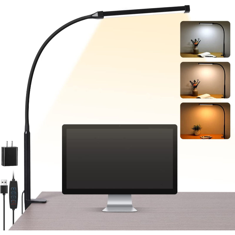 LED Bureaulamp - Oogvriendelijke Bureaulamp met Klem, Flexibele Zwenkarm
