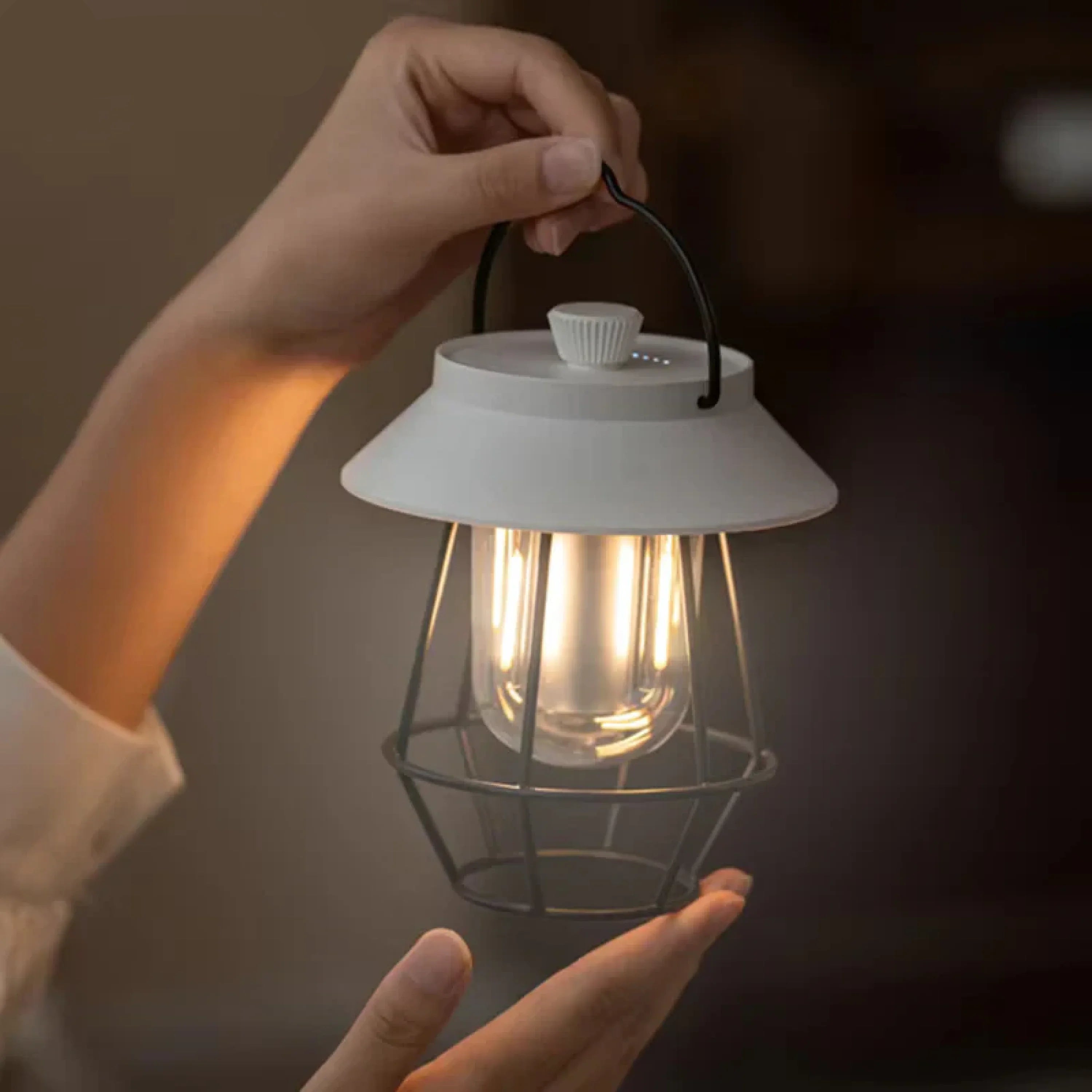 Vintage LED Tafellamp met Warm Licht & Draagbaar Kooi Ontwerp